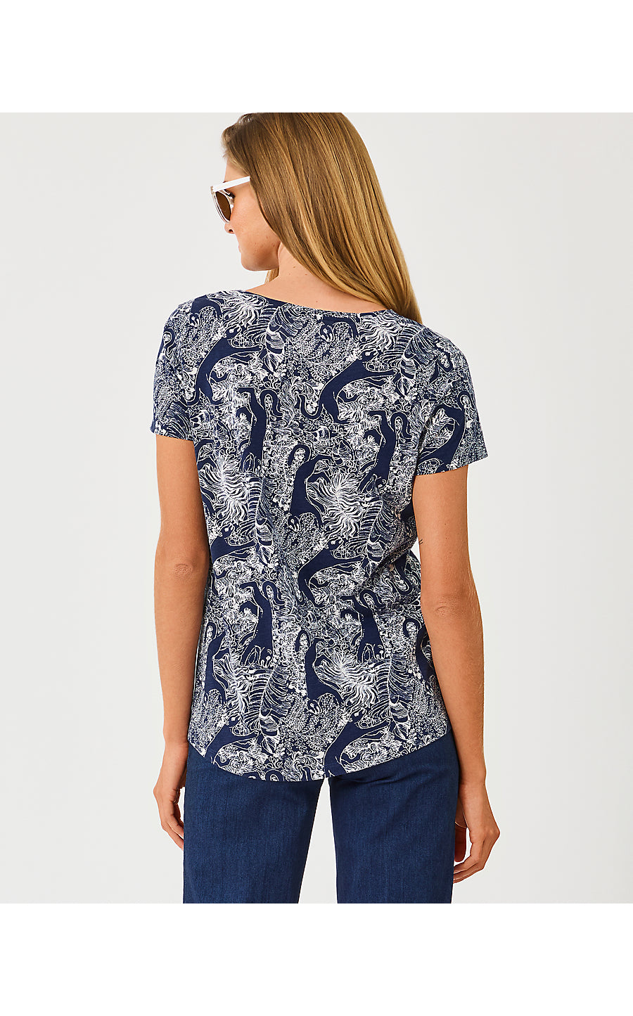 Etta Scoop-Neck Top Low Tide Navy Lil Palm Prowl
