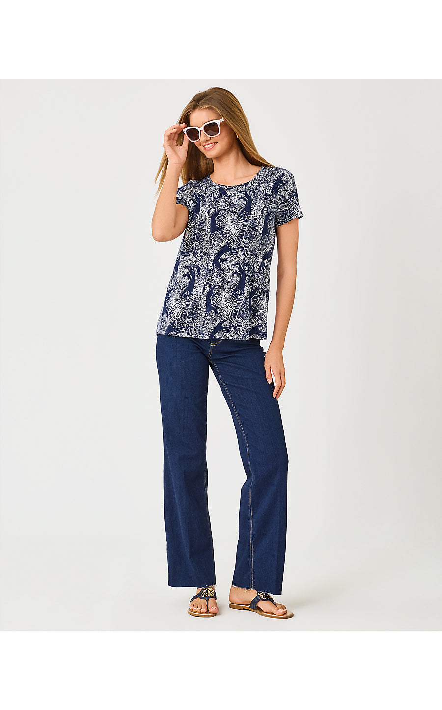 Etta Scoop-Neck Top Low Tide Navy Lil Palm Prowl