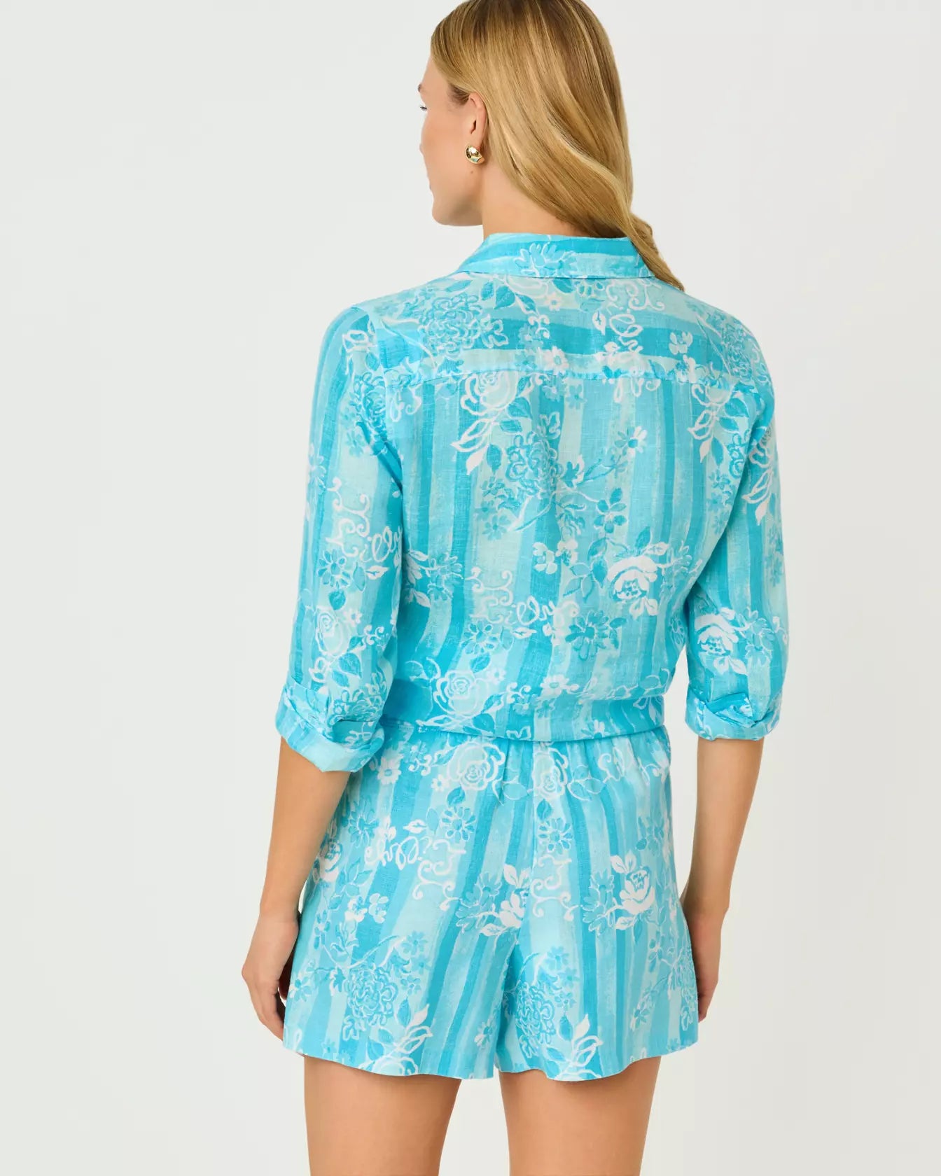 Sea View Button Down Capri Blue Roseys Petals