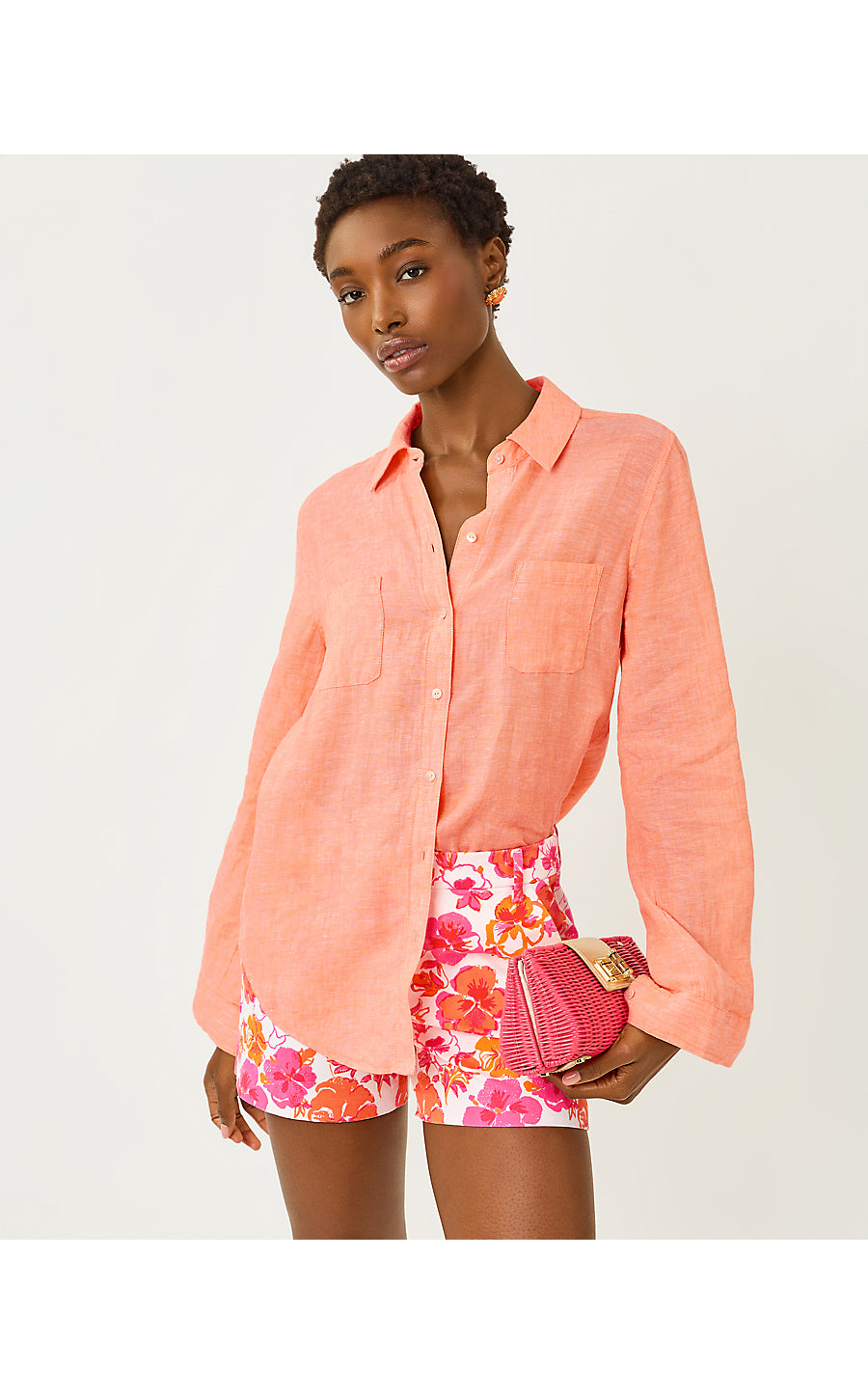 Sea View Button Down Sunset Orange X Resort White