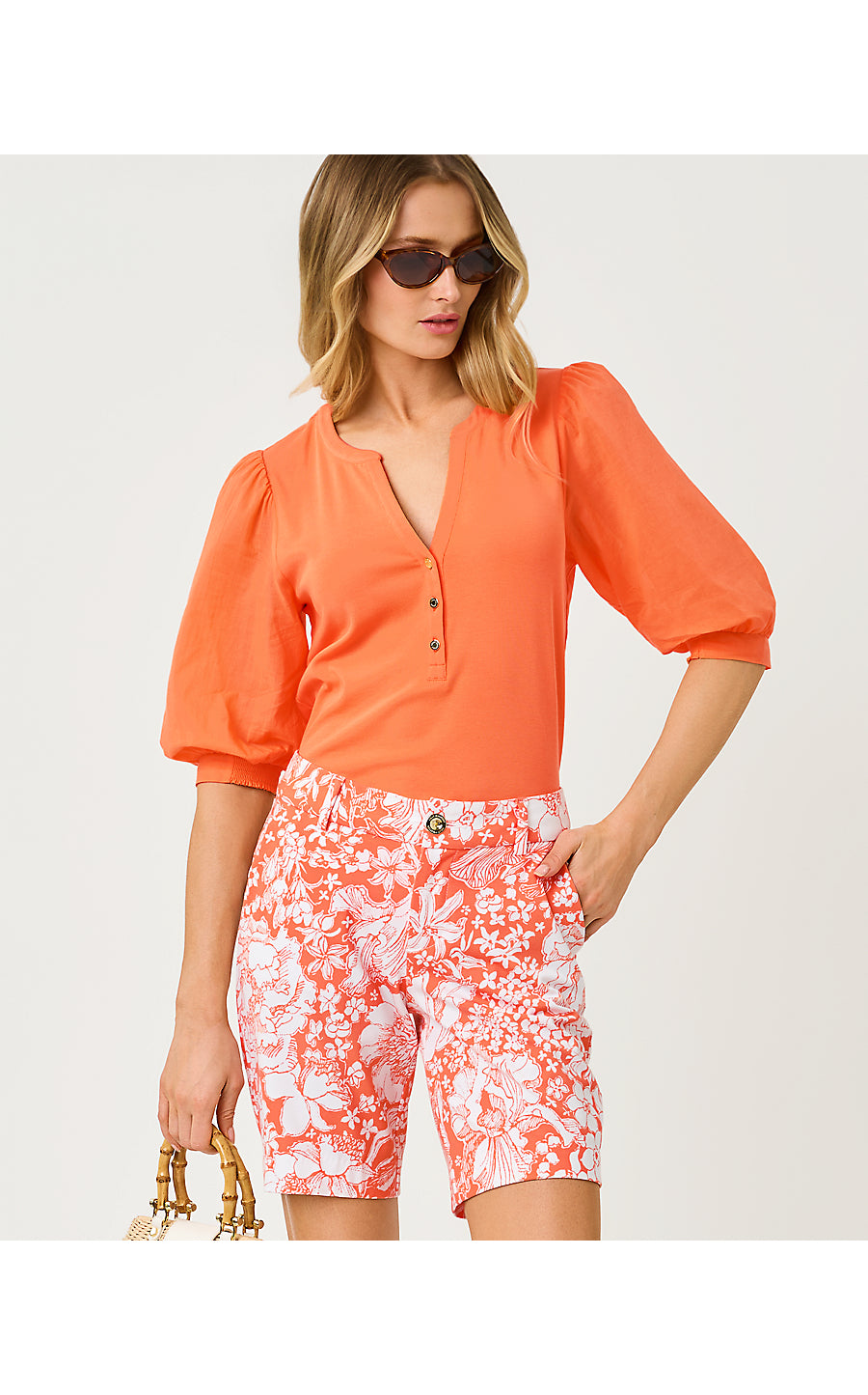 Natia Mid-Rise Knit Short Sunset Orange Budding Romance