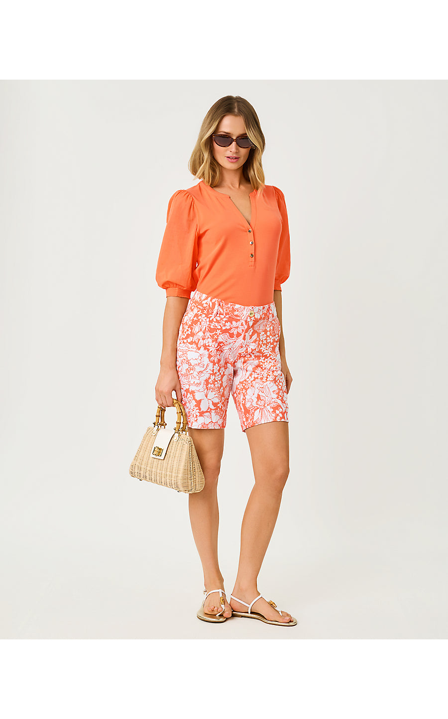 Natia Mid-Rise Knit Short Sunset Orange Budding Romance