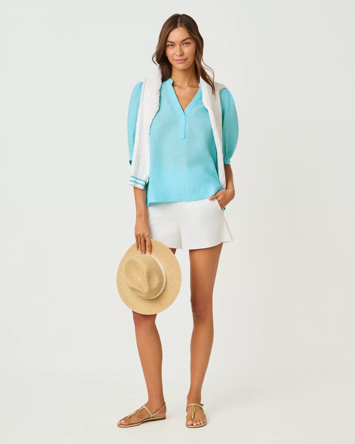 Mialeigh Elbow Sleeve Lin Capri Blue X Resort White