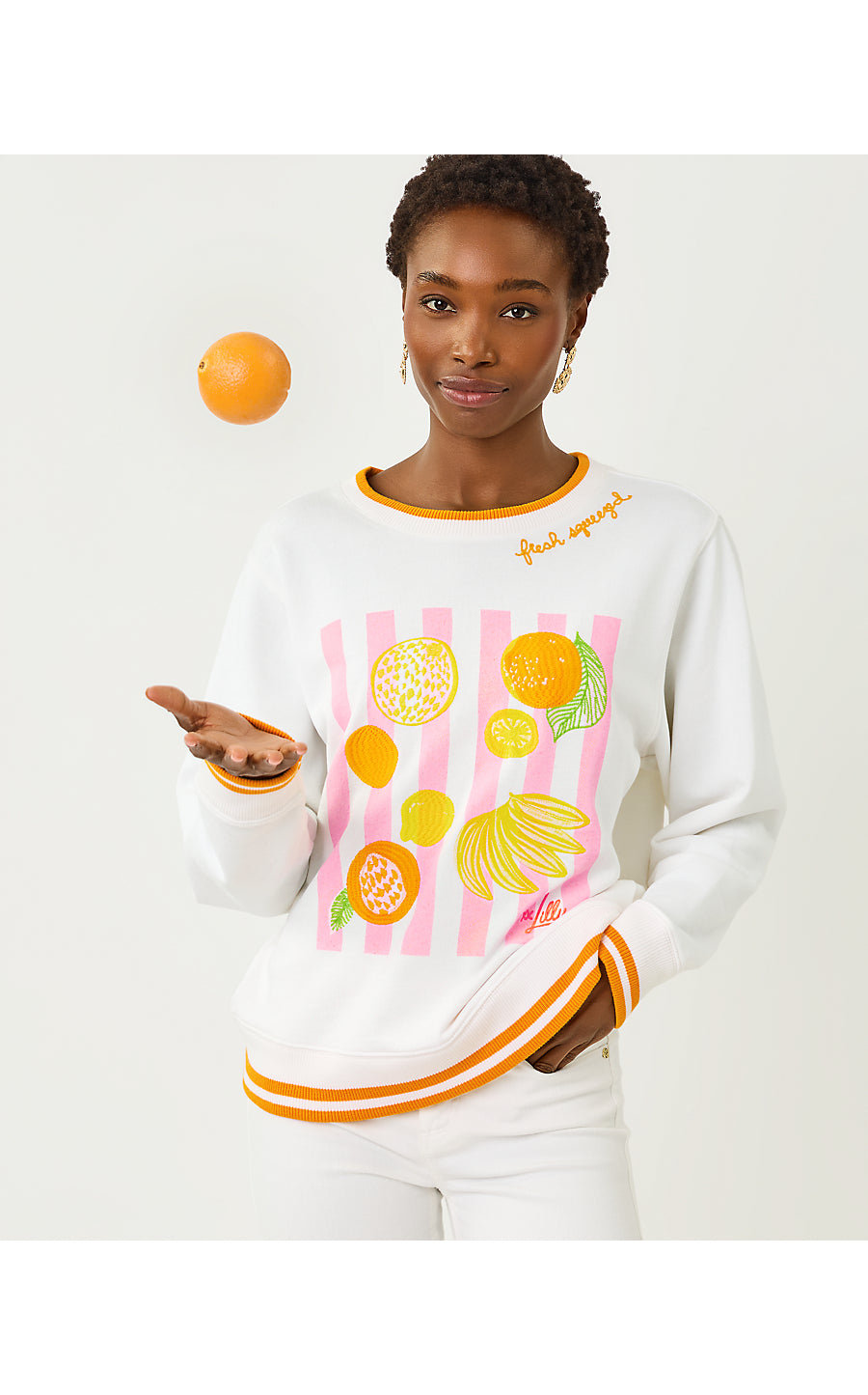 Ballad Long Sleeve Sweatshirt Multi Fresh Squeezed Embroidery