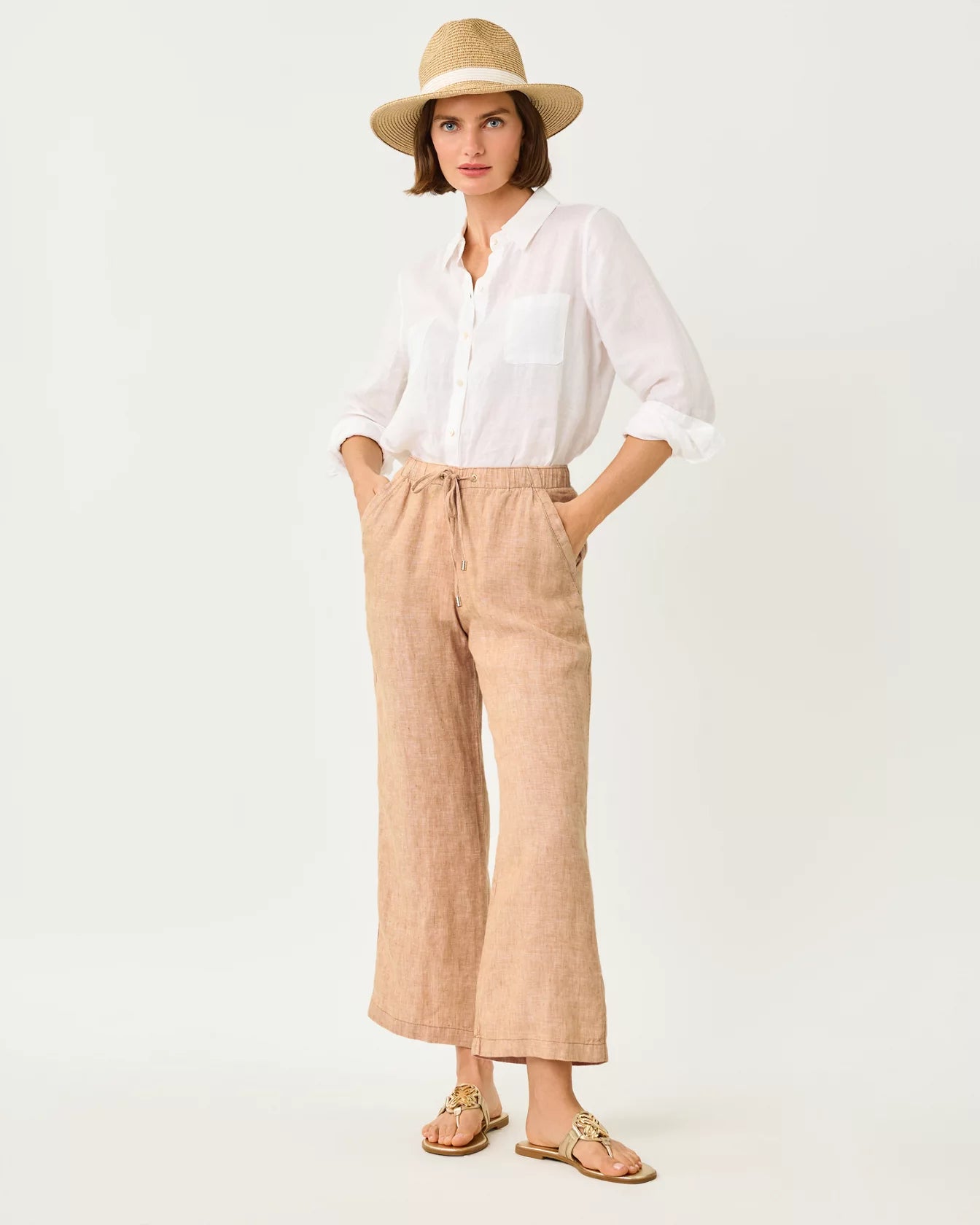 Brawley Linen Crop Pant Iced Latte