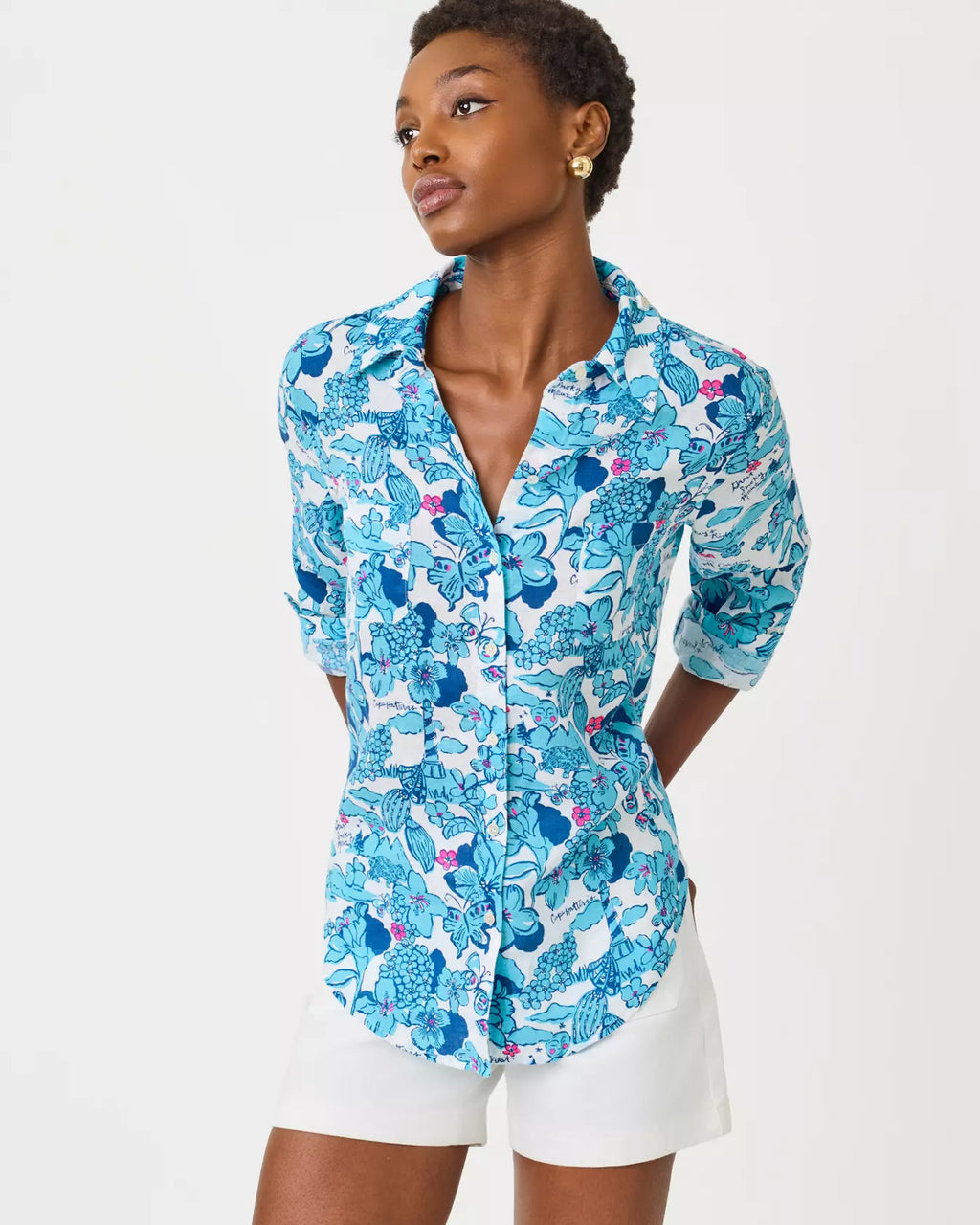 Sea View Linen Button Down Capri Blue NC Dest