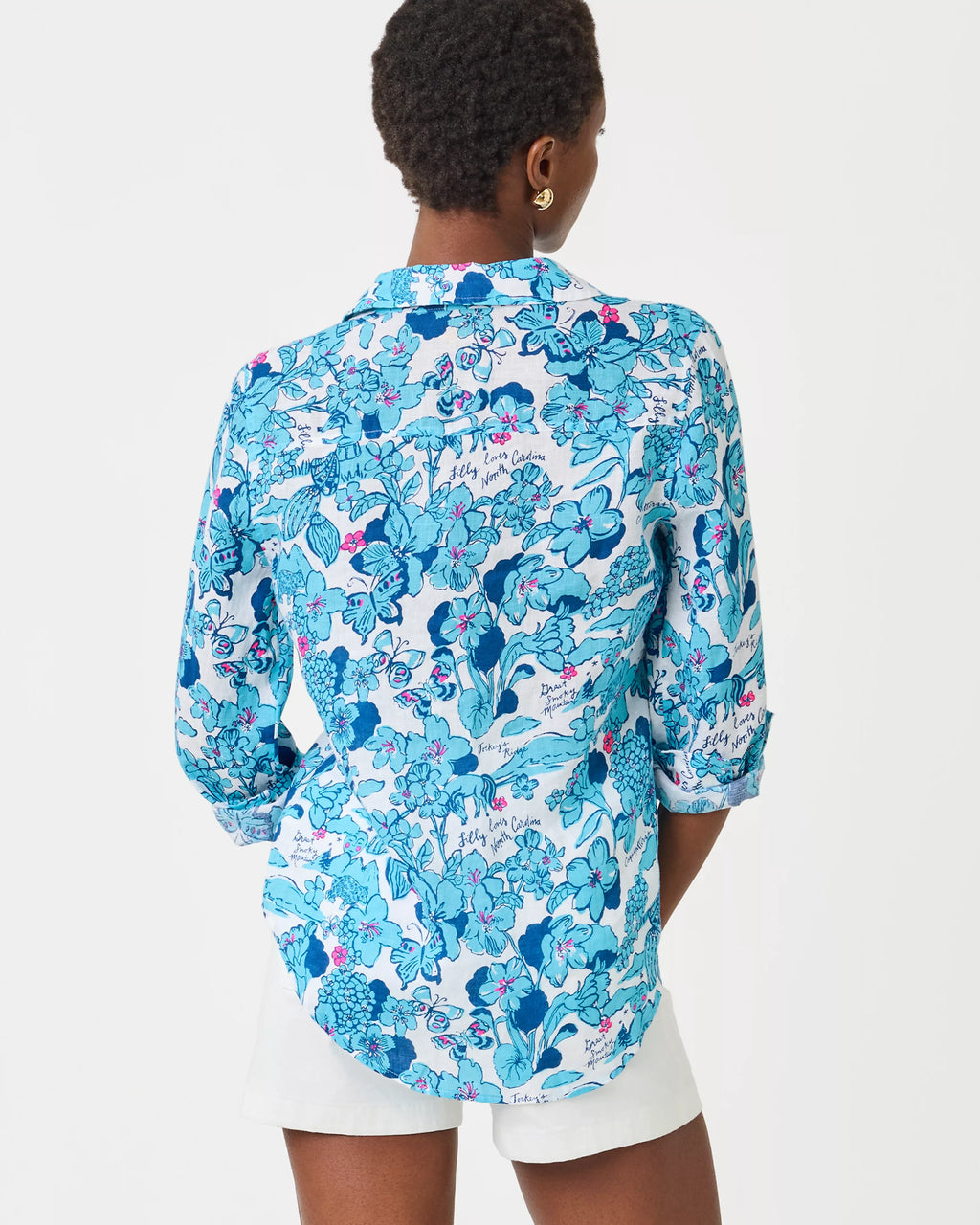 Sea View Linen Button Down Capri Blue NC Dest