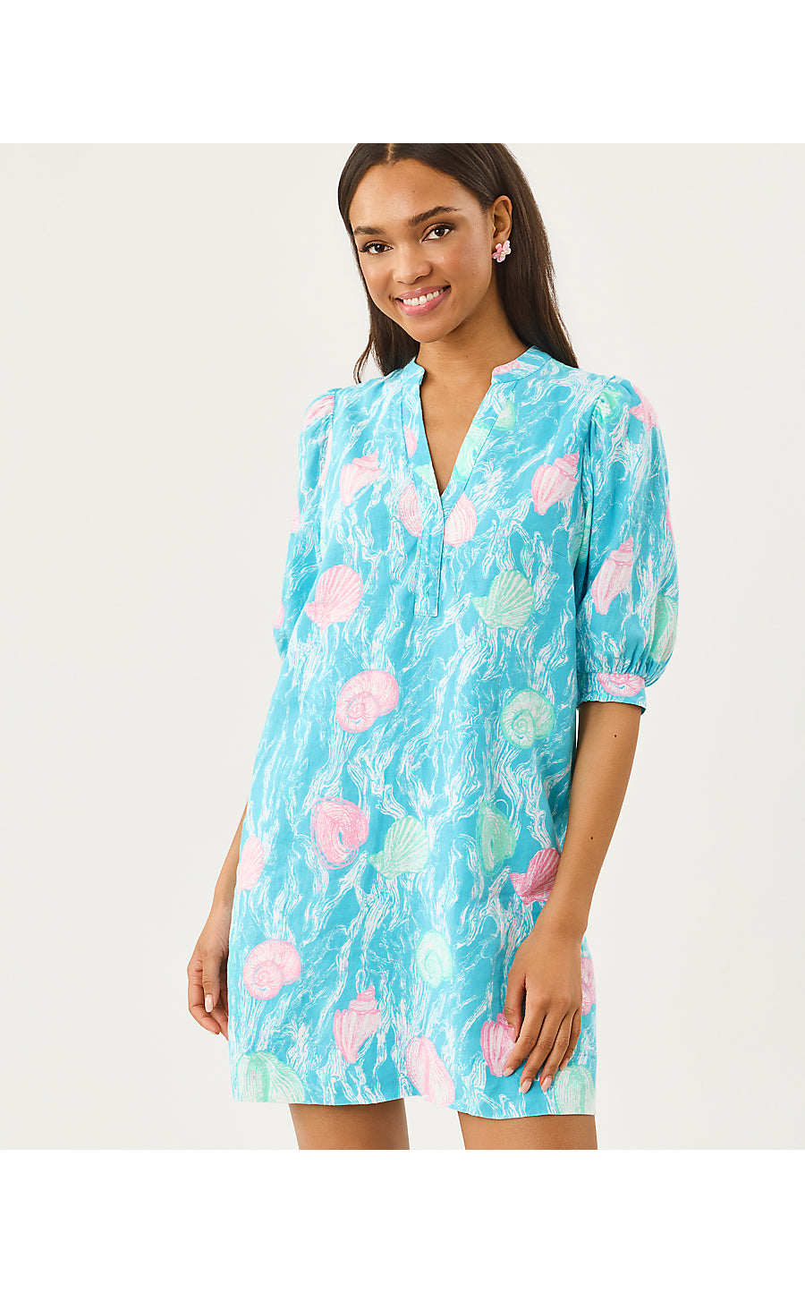 Mialeigh Elbow Sleeve Linen Dress Capri Blue Shelden