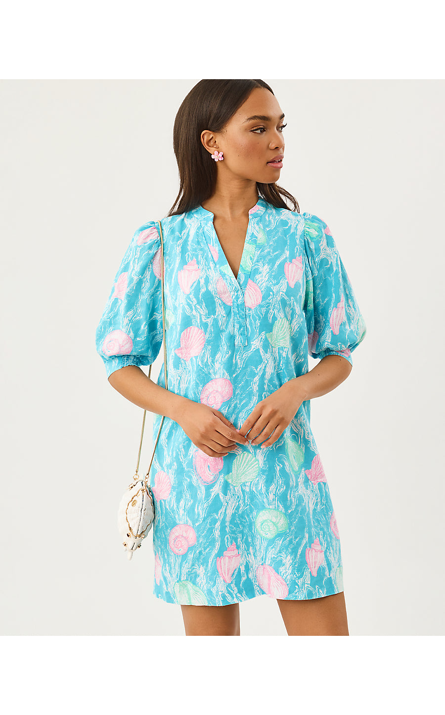 Mialeigh Elbow Sleeve Linen Dress Capri Blue Shelden