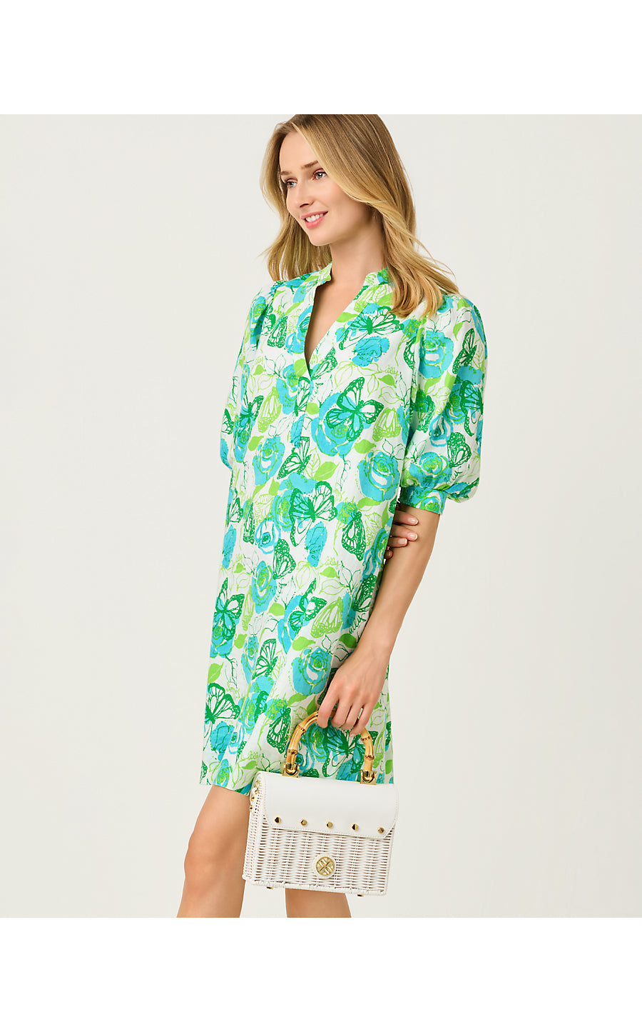 Mialeigh Elbow Sleeve Linen Dress Resort White Monarch Rose