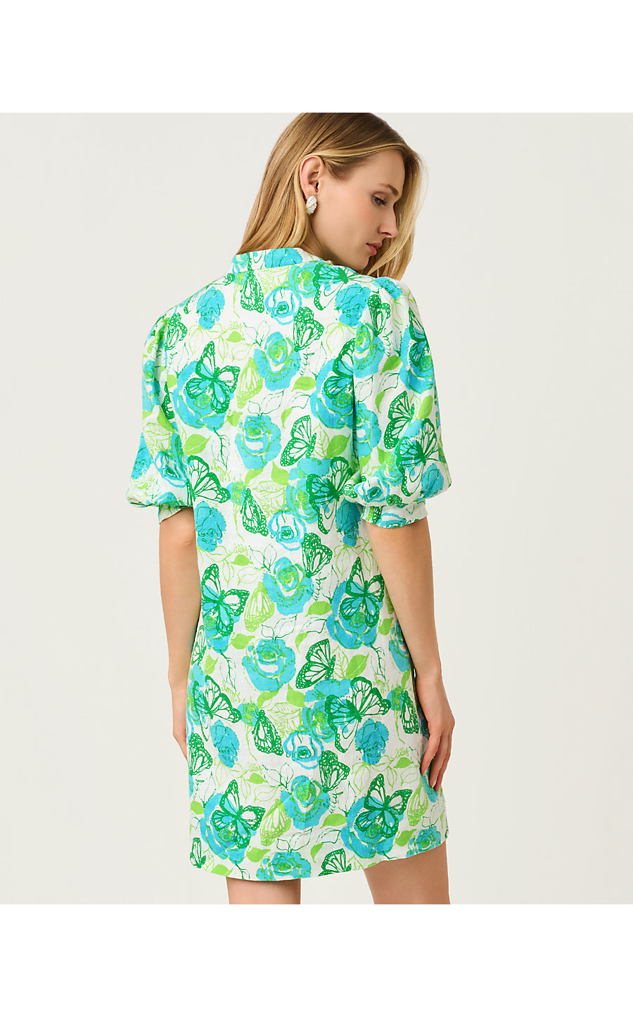 Mialeigh Elbow Sleeve Linen Dress Resort White Monarch Rose