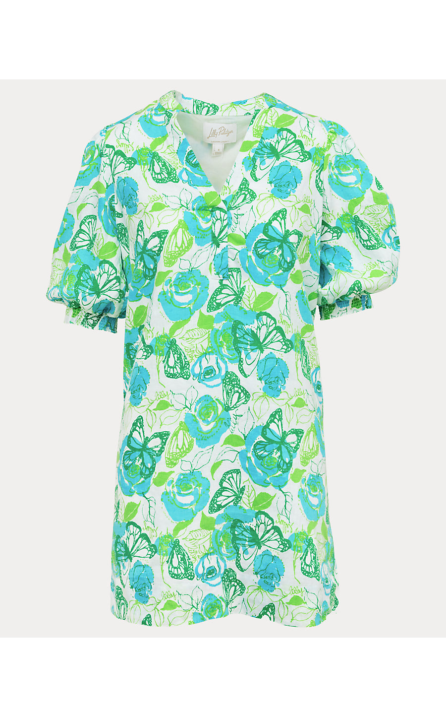 Mialeigh Elbow Sleeve Linen Dress Resort White Monarch Rose