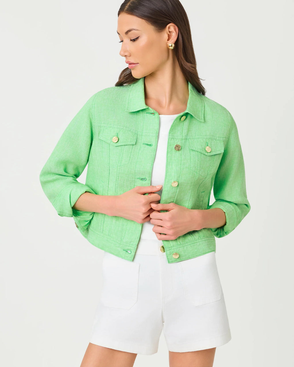 Seaspray Linen Jacket Jackfruit Green X Resort White