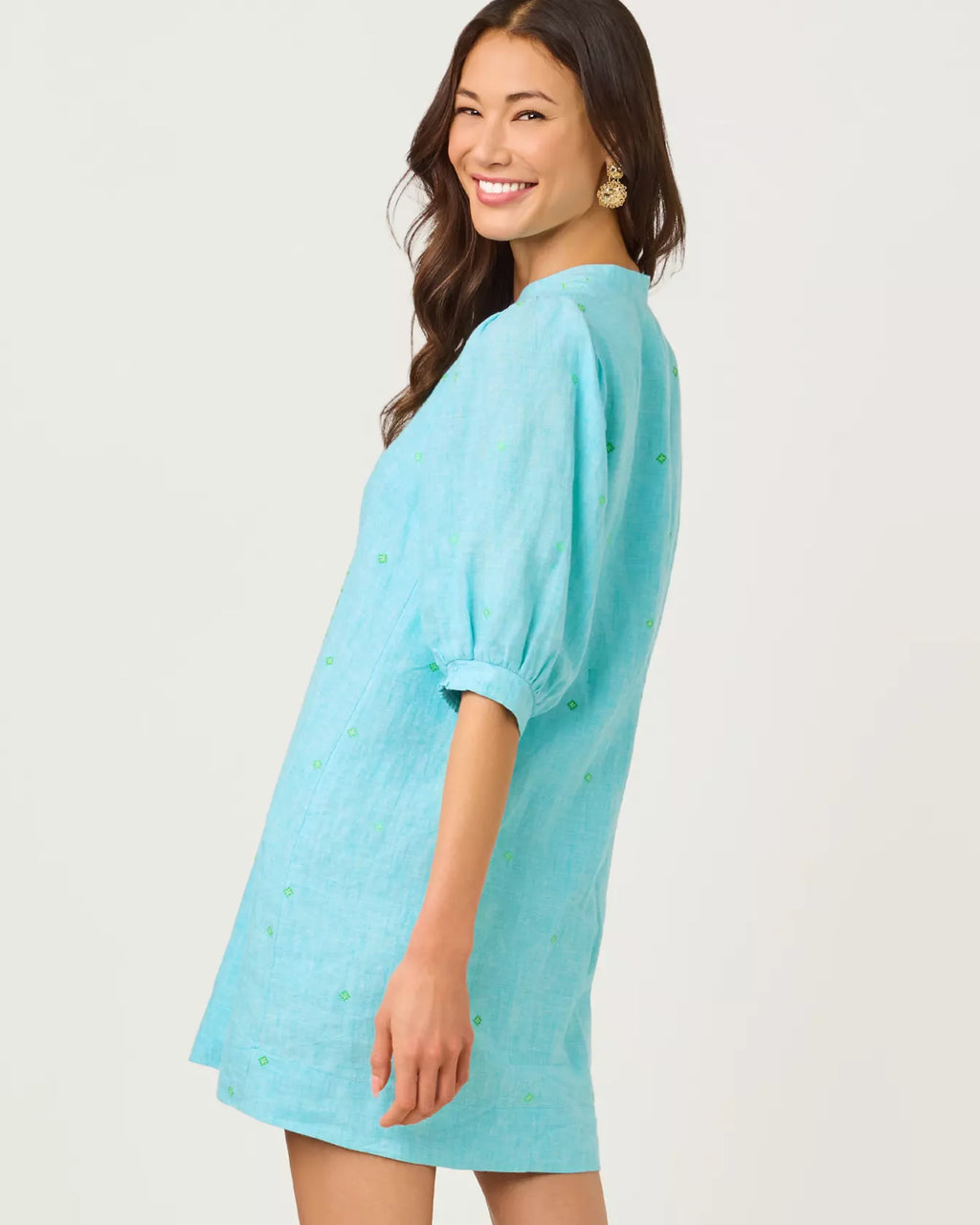 Mialeigh Linen Dress Capri Blue x Resort White