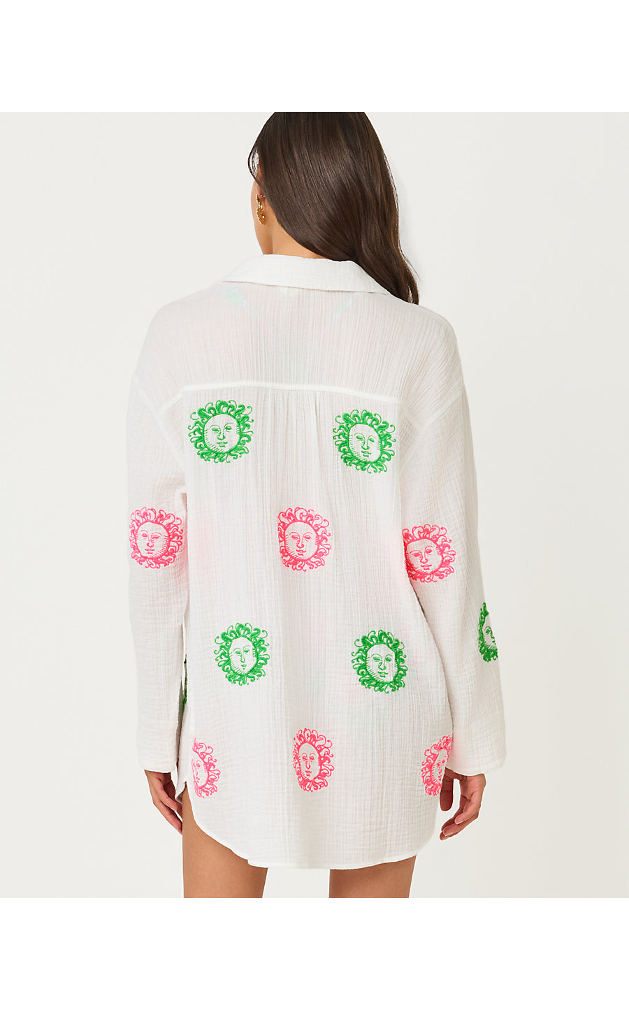 Kwitney Embroidered Long Sleeve Cover Up Resort White Fleur De Lilly Embroidered