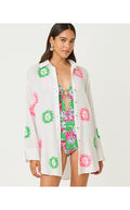 Kwitney Embroidered Long Sleeve Cover Up Resort White Fleur De Lilly Embroidered