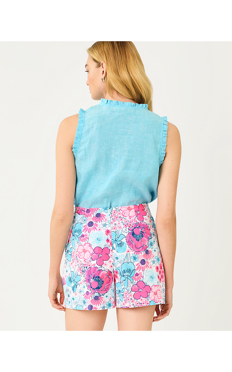 Kavalla Sleeveless Ruffle Top Capri Blue X Resort White