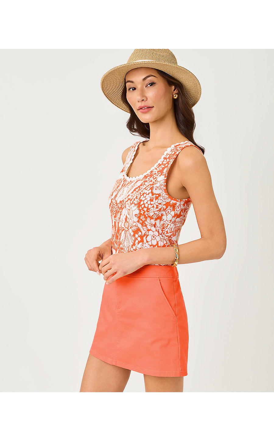 Gabbie Crochet Trimmed Knit Top Sunset Orange Budding Romance