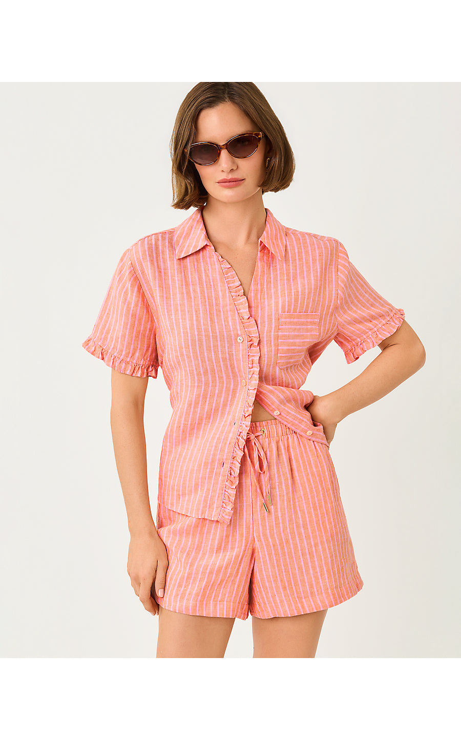 Carden Ruffle Top Sunset Orange X Conch Shell Pink Saint Tropez Stripe