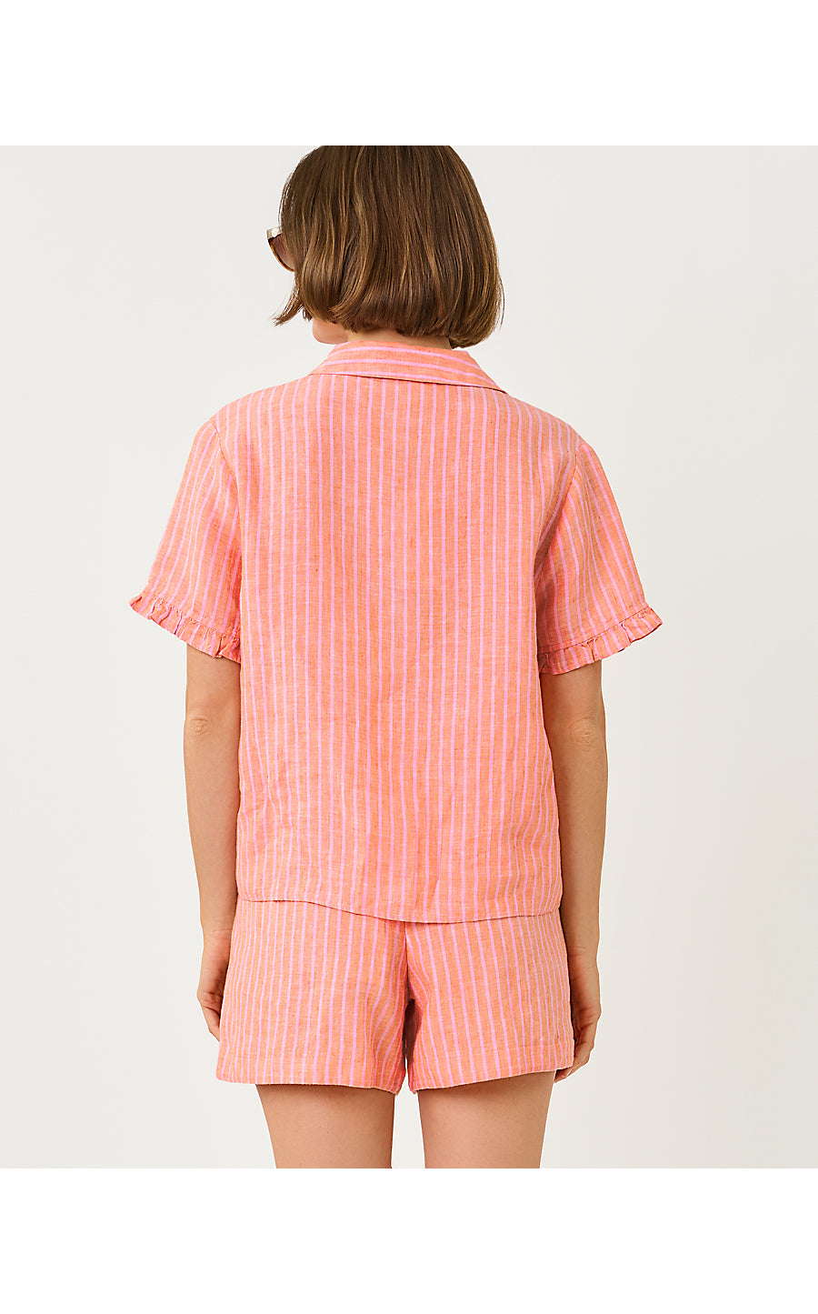 Carden Ruffle Top Sunset Orange X Conch Shell Pink Saint Tropez Stripe
