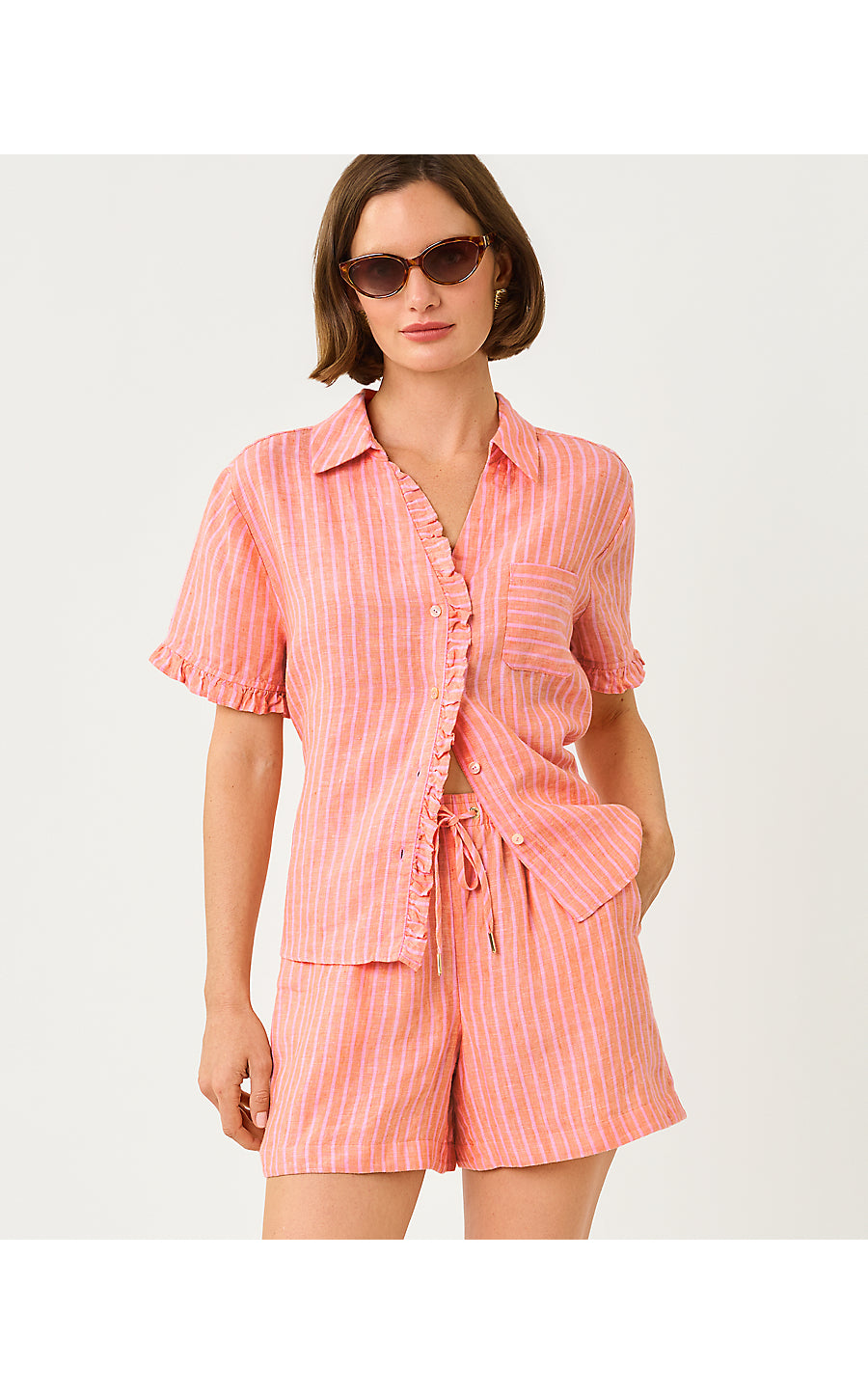 Carden Ruffle Top Sunset Orange X Conch Shell Pink Saint Tropez Stripe