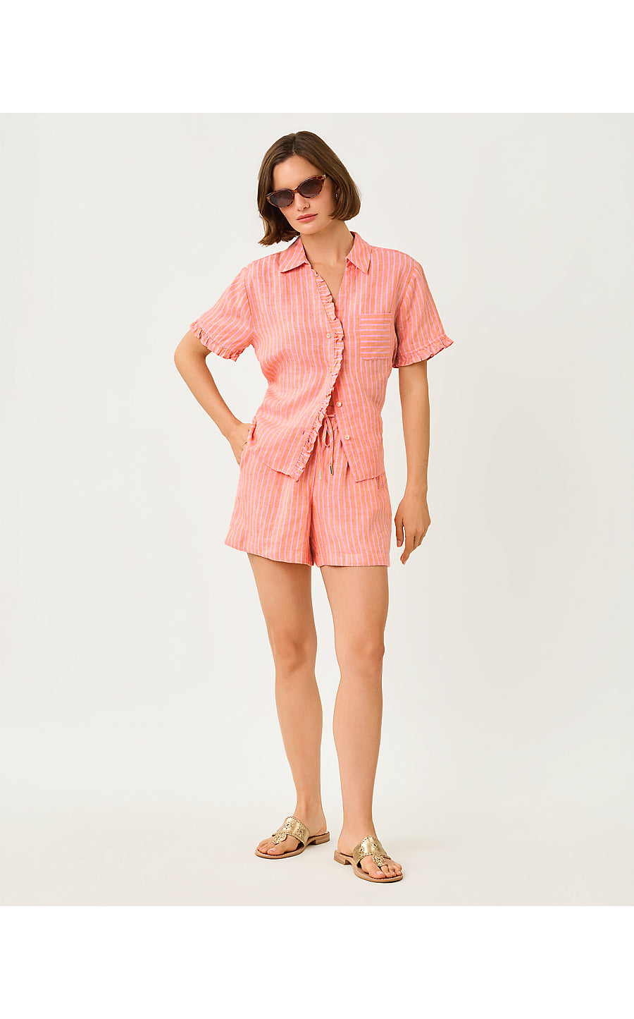Carden Ruffle Top Sunset Orange X Conch Shell Pink Saint Tropez Stripe