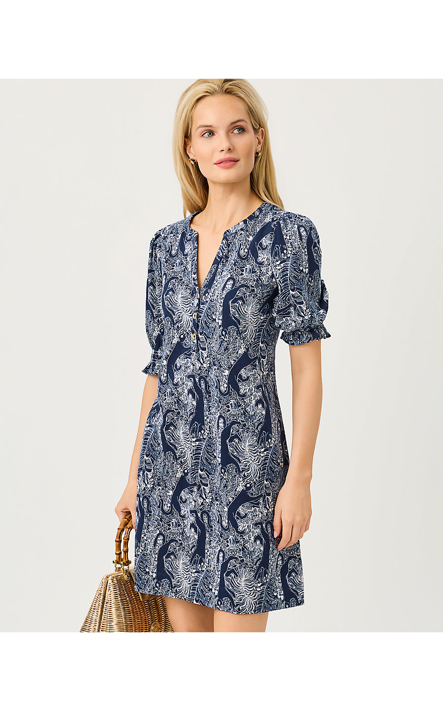 Delsie Dress Low Tide Navy Lil Palm Prowl