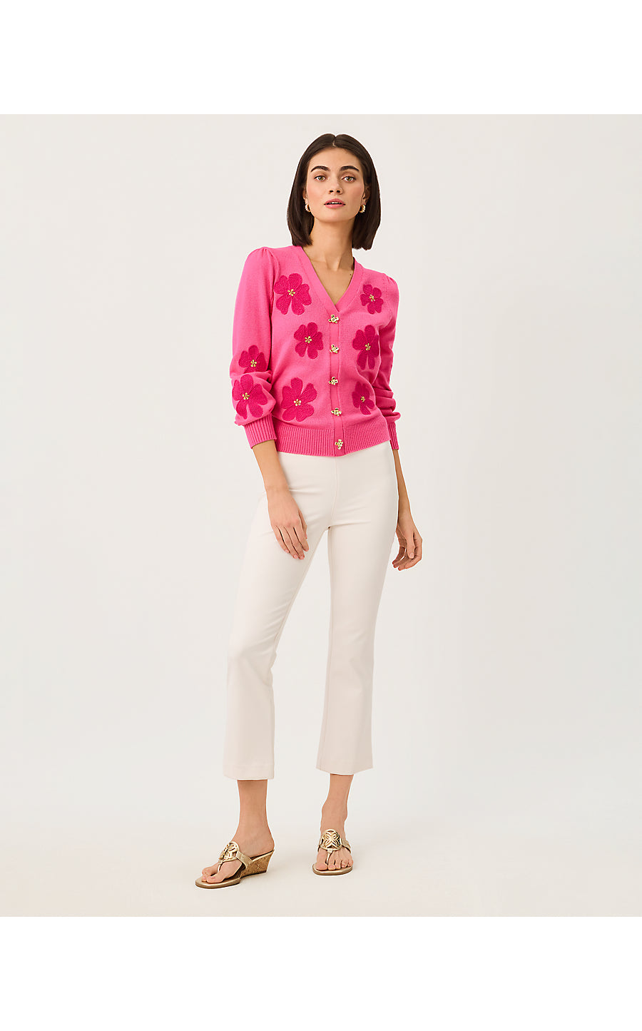 Millard Sweater Pink Aster Big Lillys Flower Embroidery
