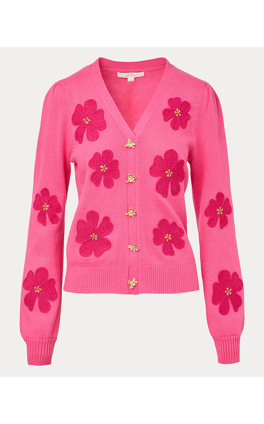 Millard Sweater Pink Aster Big Lillys Flower Embroidery