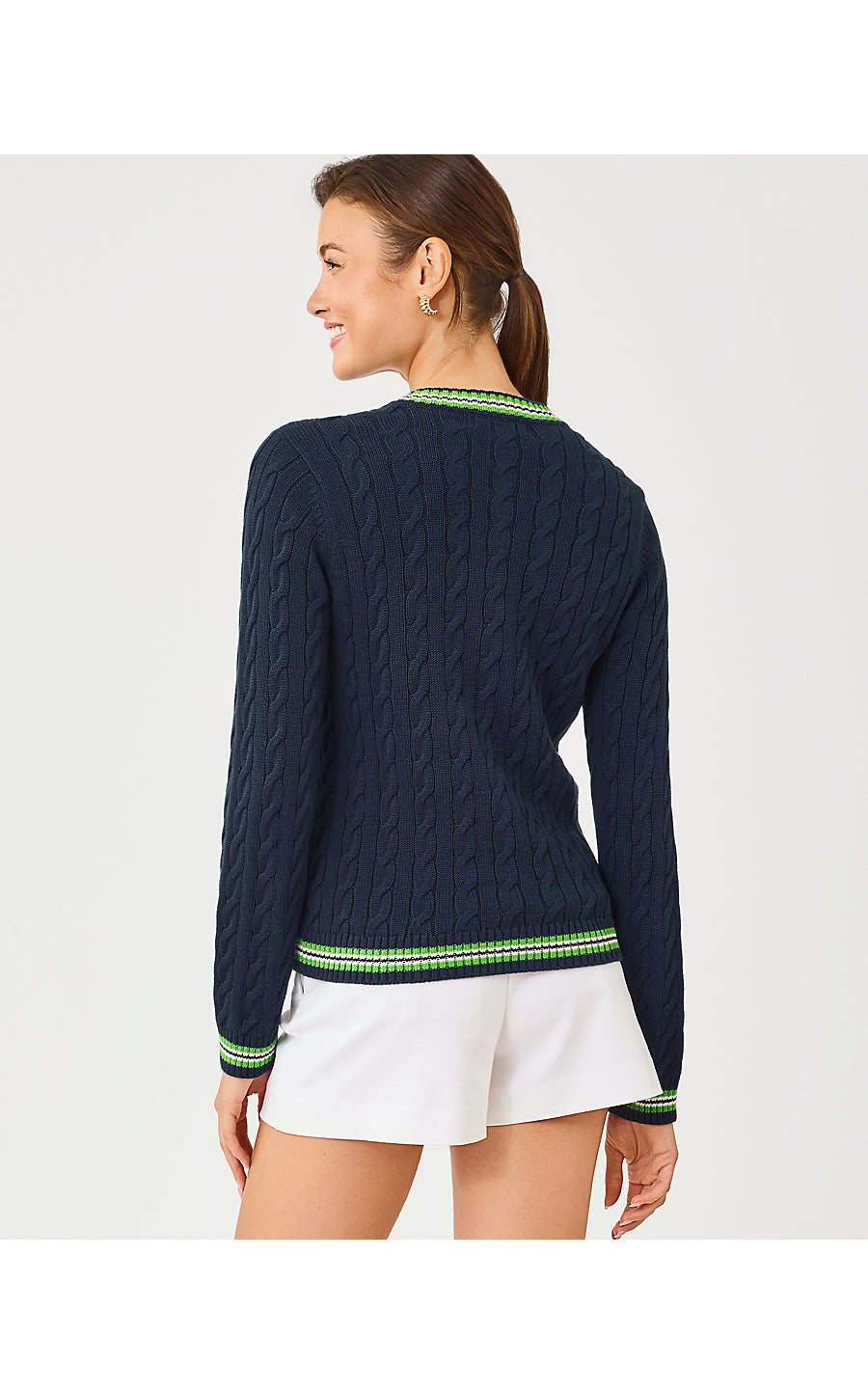 Brockton Crew Neck Cardigan Low Tide Navy X Chateau Green Tipping