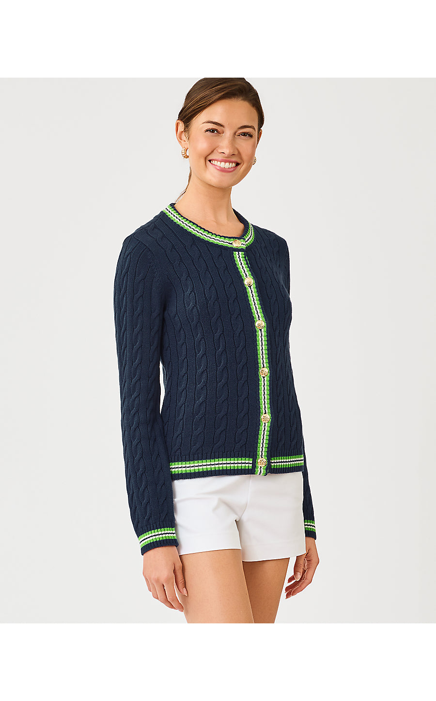 Brockton Crew Neck Cardigan Low Tide Navy X Chateau Green Tipping