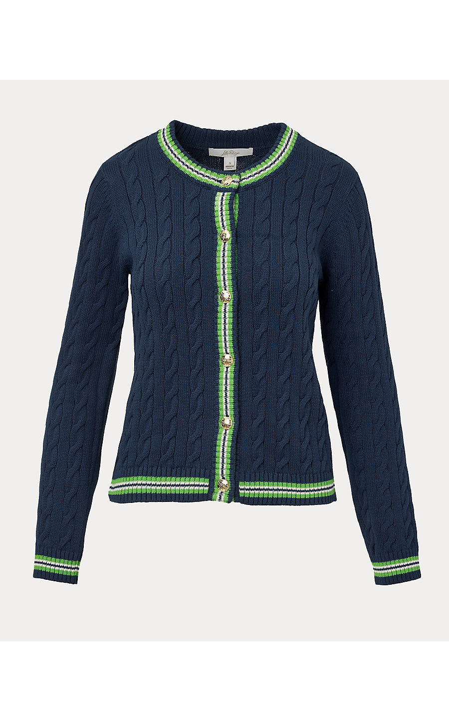Brockton Crew Neck Cardigan Low Tide Navy X Chateau Green Tipping