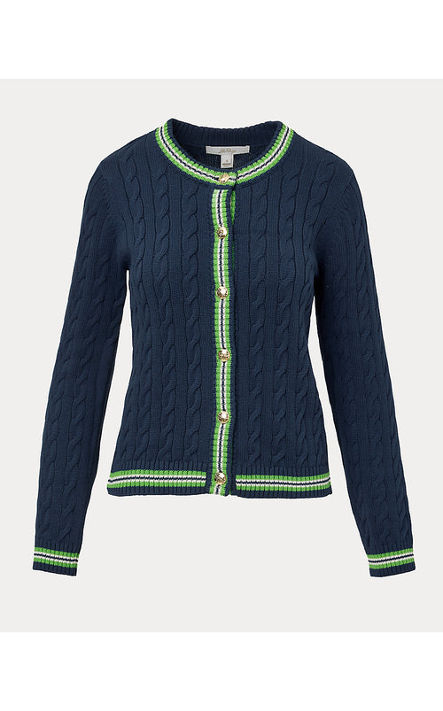 Brockton Crew Neck Cardigan Low Tide Navy X Chateau Green Tipping