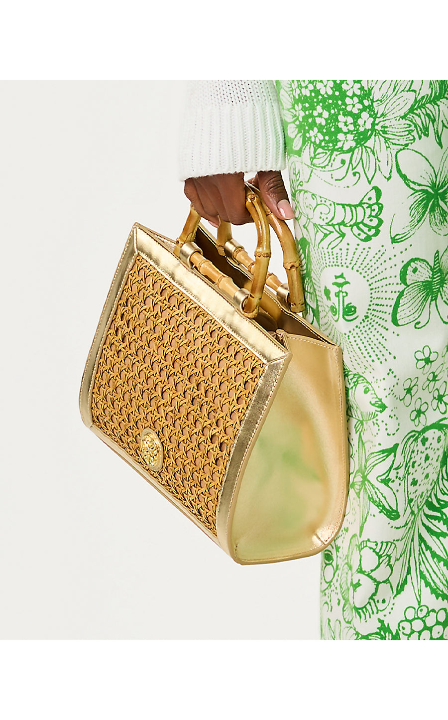 Liza Cane Top Handle Bag Natural