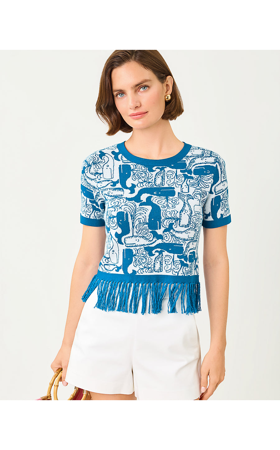 Kendra Sweater Nassau Blue Thar She Blows Jacquard