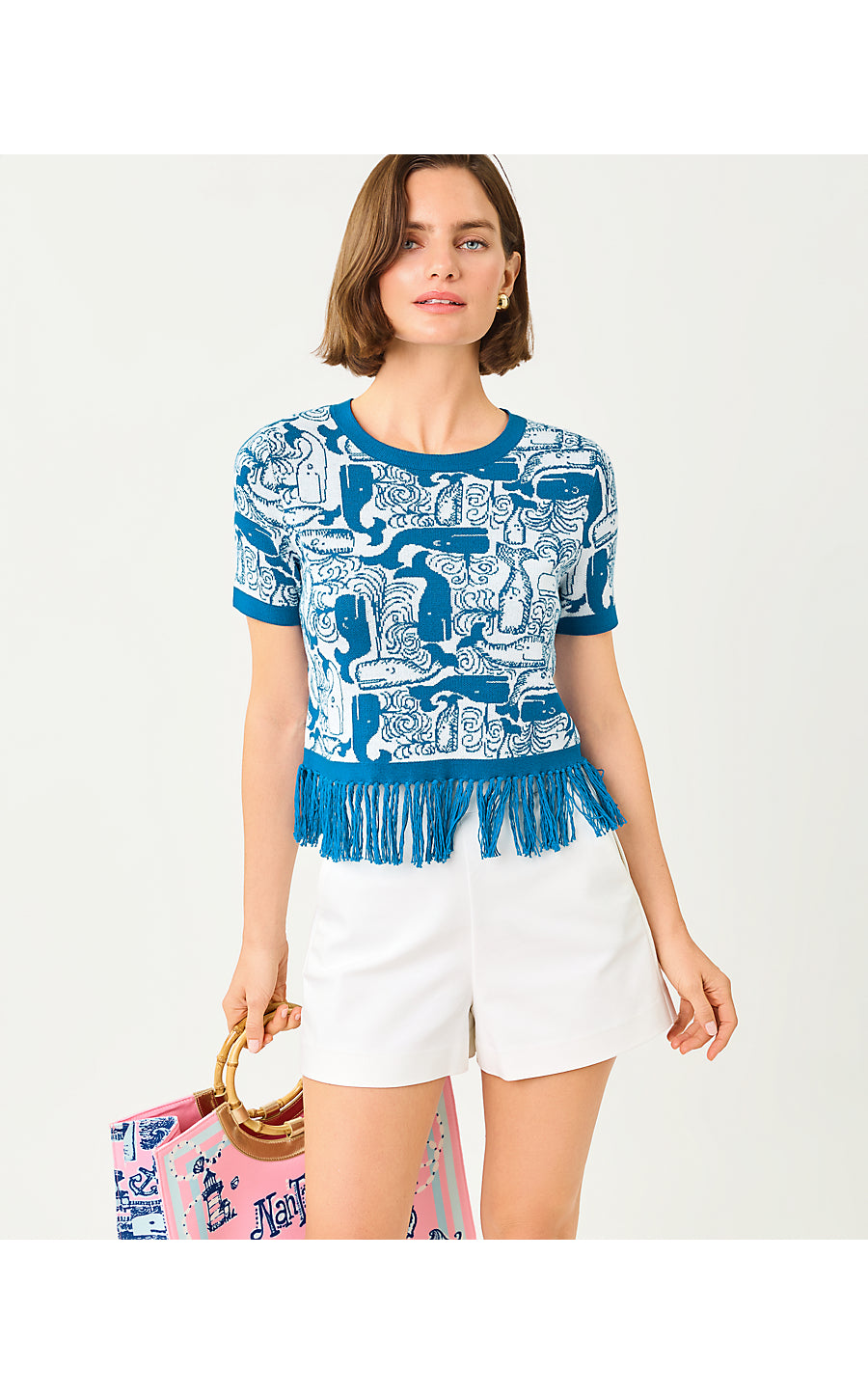 Kendra Sweater Nassau Blue Thar She Blows Jacquard