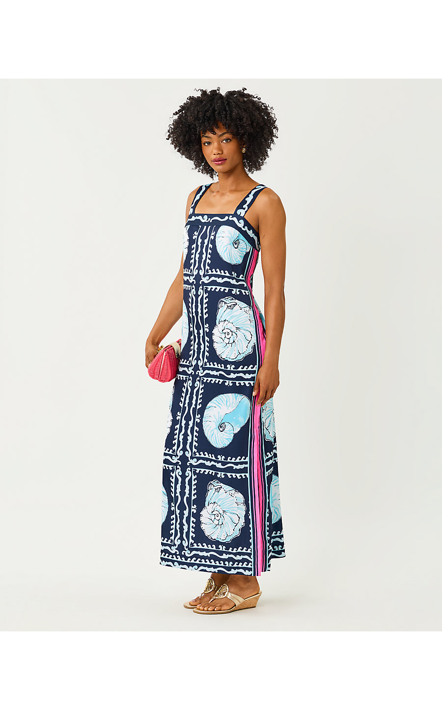 Casandra Maxi Dress Low Tide Navy Shell Shine Engineered