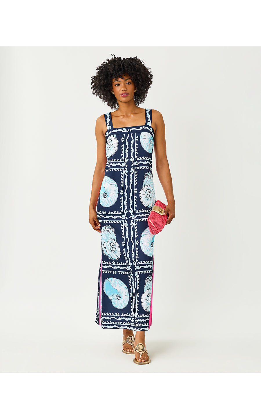Casandra Maxi Dress Low Tide Navy Shell Shine Engineered