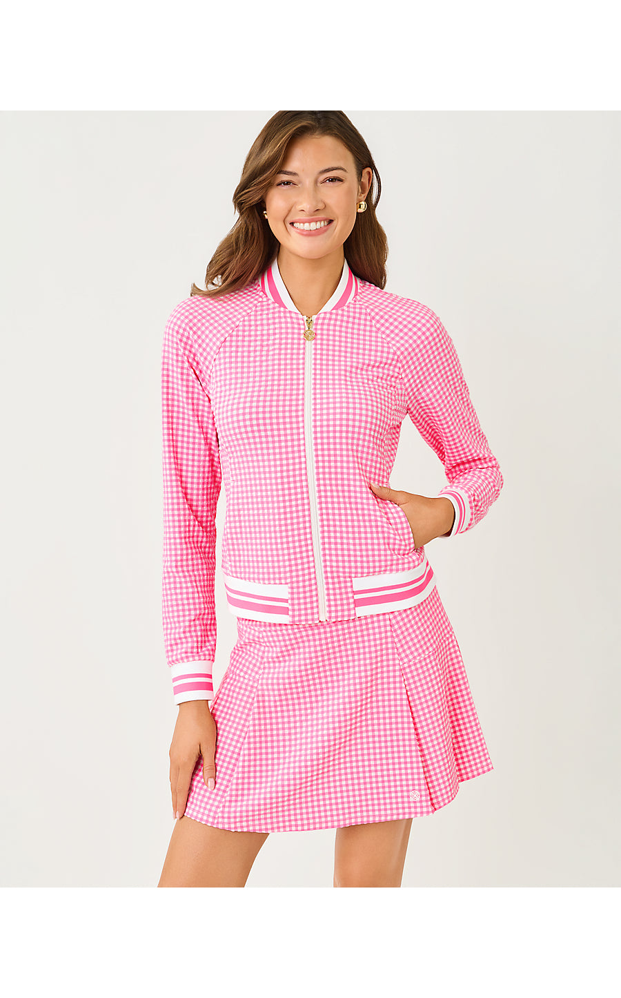 UPF 50+ Jaydea Jacket Cherry Blossom Pink Mini Performance Gingham