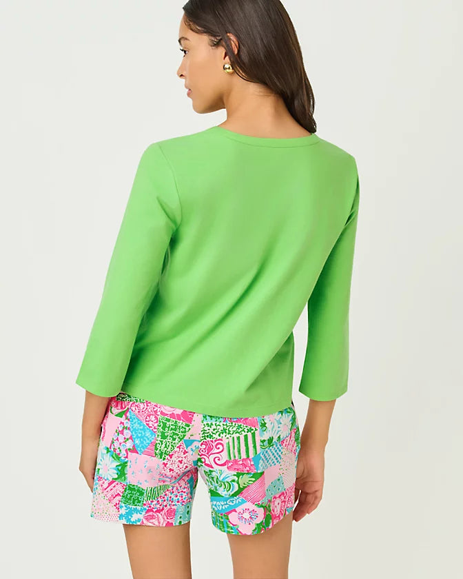 Clairmont 3/4 Sleeve Lace Trim Knit Top Jackfruit Green