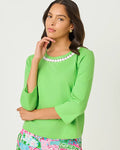 Clairmont 3/4 Sleeve Lace Trim Knit Top Jackfruit Green