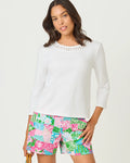 Clairmont 3/4 Sleeve Lace Trim Knit Top Resort White