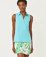 Dune Sleeveless Polo Upf Heathered Capri Blue