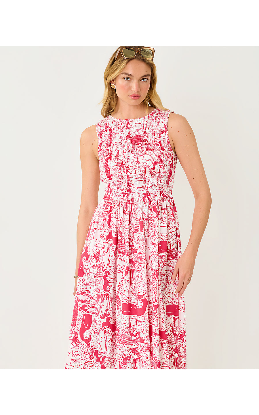 Daisey Smocked Midi Dress Paradise Punch Oversized Thar She Blows