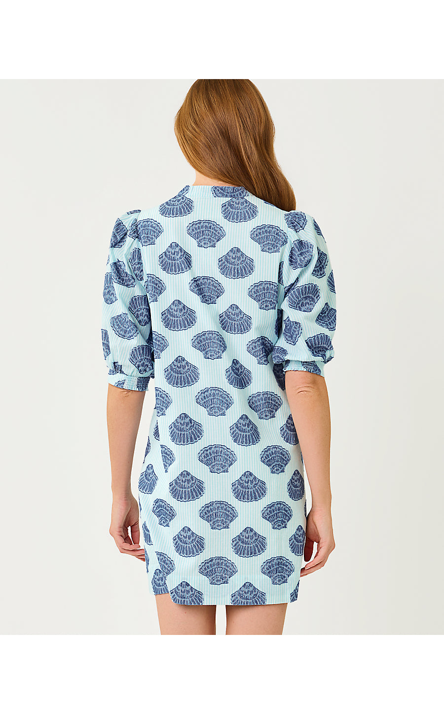Mialeigh Elbow Sleeve Dress Day Dream Blue Seashell Jacquard Yarn Dyed Stripe