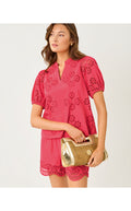 Castine Short Sleeve Top Paradise Punch Medallion Petals Eyelet