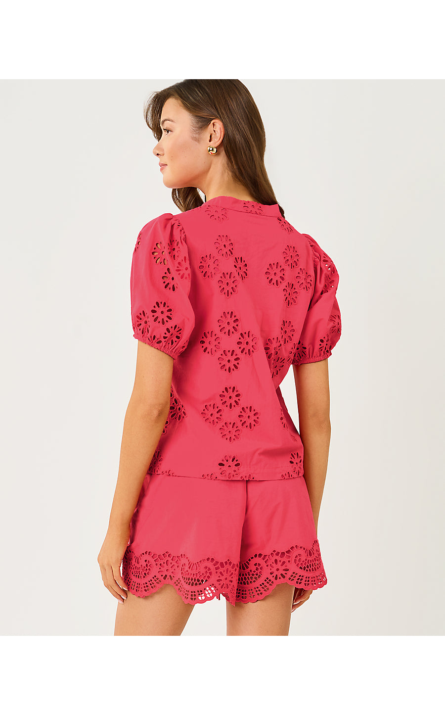 Castine Short Sleeve Top Paradise Punch Medallion Petals Eyelet