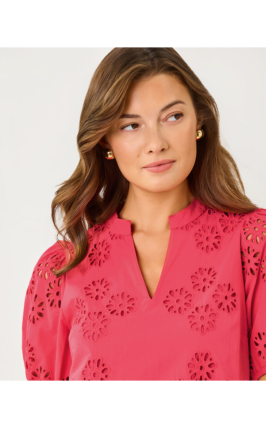 Castine Short Sleeve Top Paradise Punch Medallion Petals Eyelet