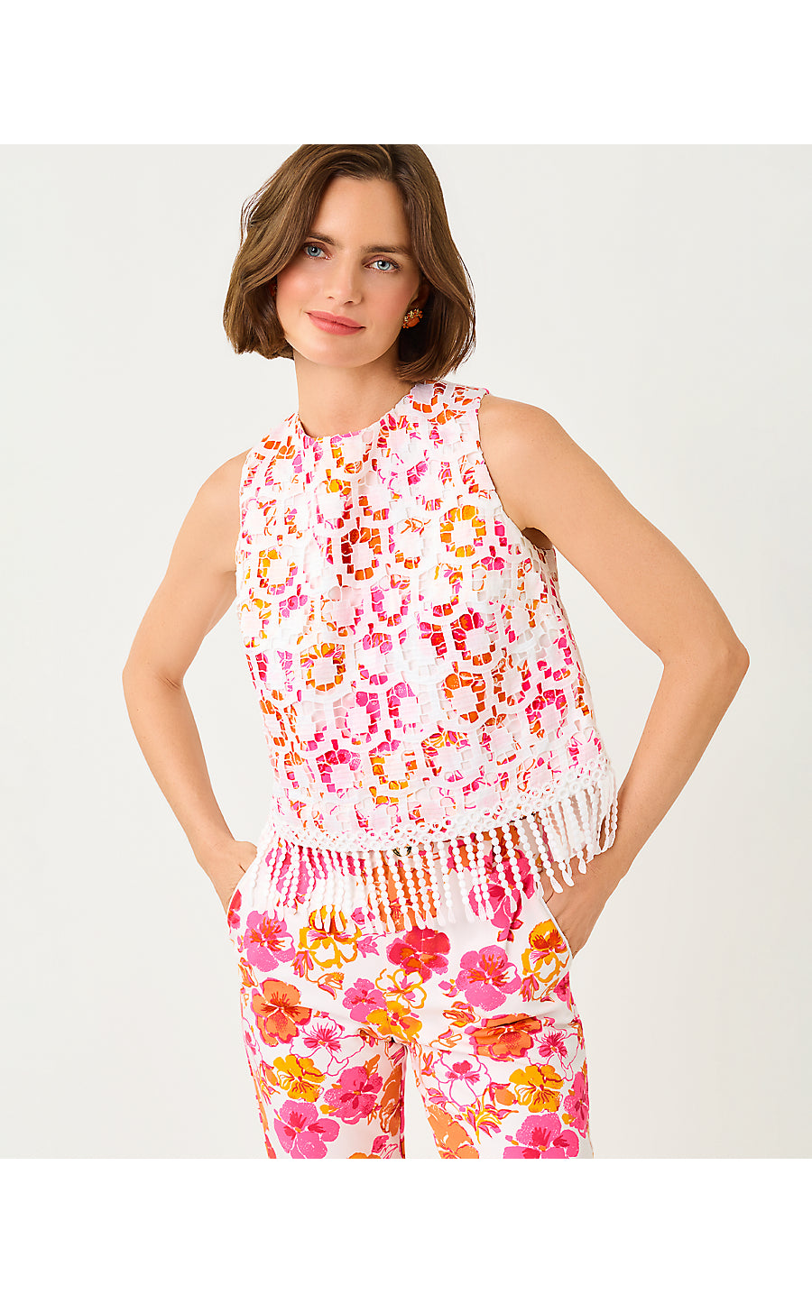 Annaleese Sleeveless Crop Top Resort White Pansy Fansy