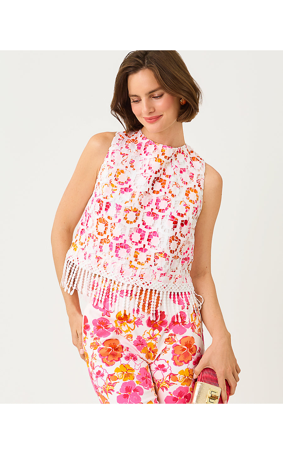 Annaleese Sleeveless Crop Top Resort White Pansy Fansy